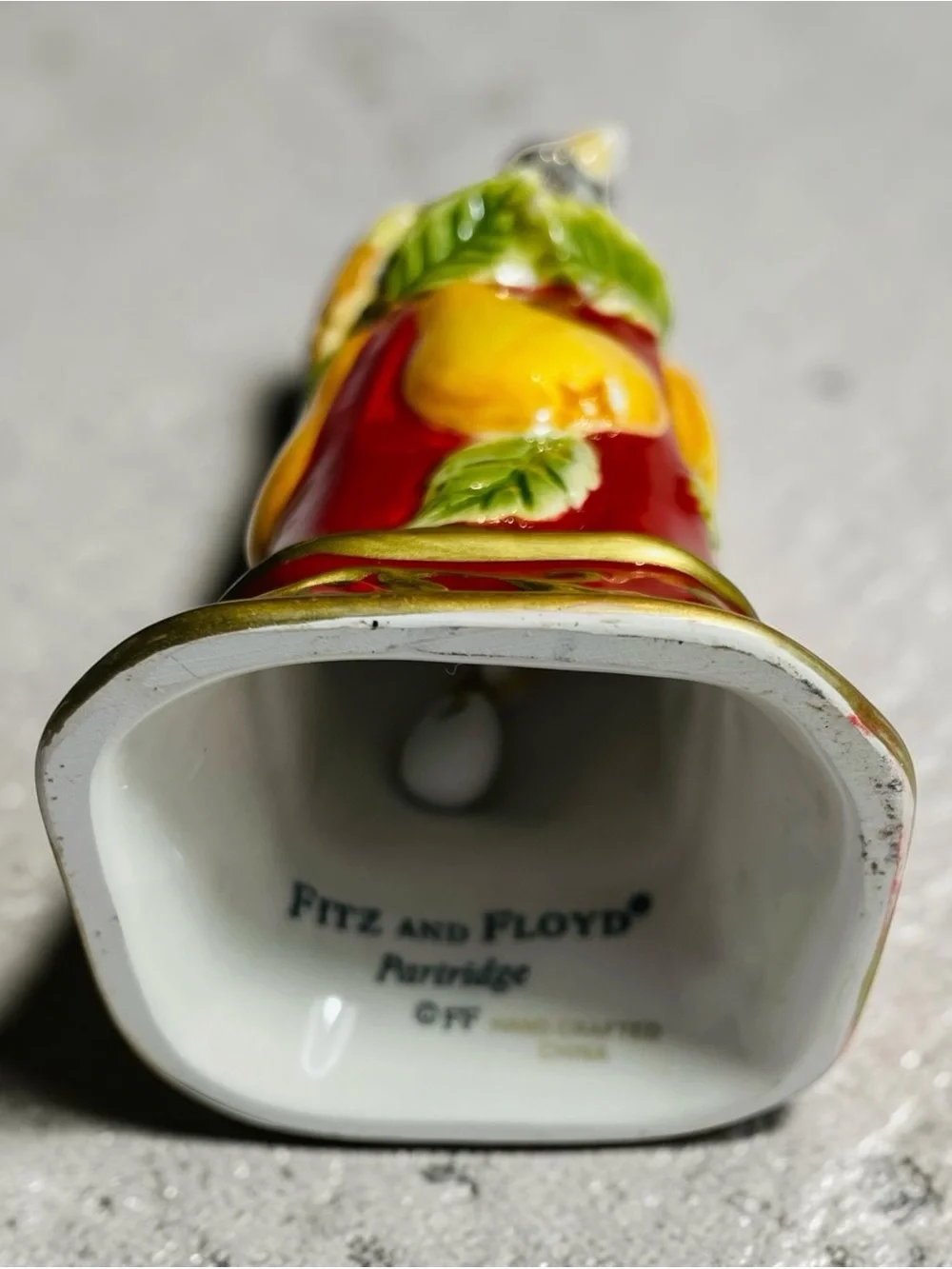 Fitz and Floyd Hand-Painted Partridge in a Pear Tree Dinner Bell 2004 2005